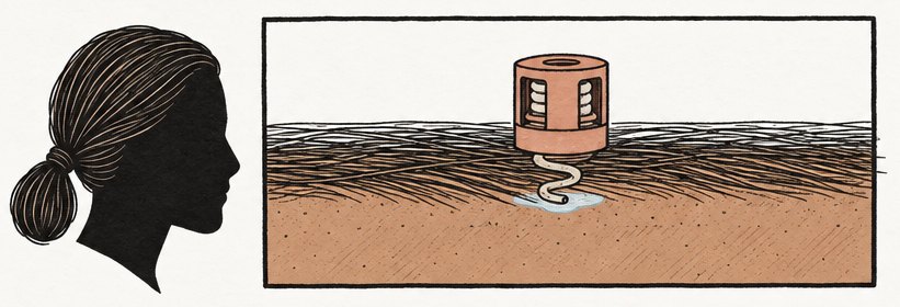 Cross-section of the electrode in long straight hair