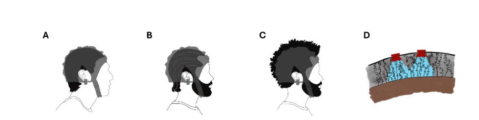 Curl types 1a to 4c shown strand by strand. Every strand is the same true length; what changes is how far it reaches from the scalp.